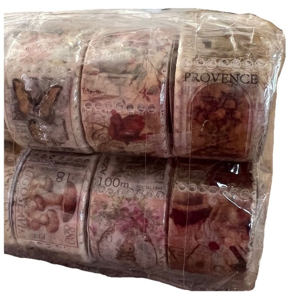 8 Rolls Vtg Antique Stamp Washi Tape Floral Letter Butterfly Mushroom Botanical - Picture 2 of 4